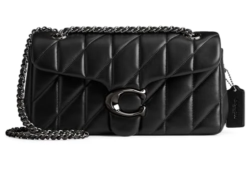 Women's Quilted Leather Covered C Tabby Shoulder Bag 26 with Chain Strap, V5/Black, One Size