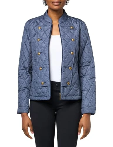 Women's Quilted Long Sleeve Zip Up Sportswear Jacket, Navy Multi, S