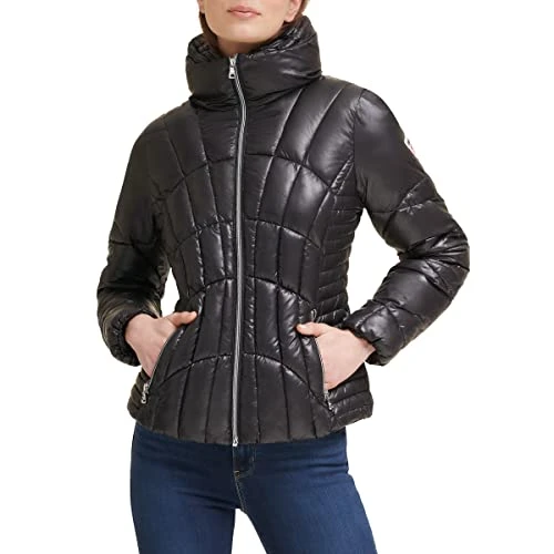 Women's Quilted Puffer Jacket, Black, Large