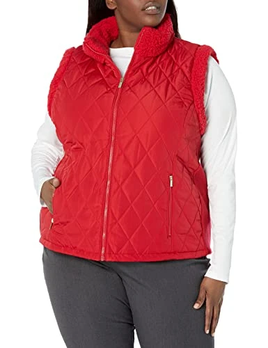 Women's Quilted Sherpa Comfortable Poly Everyday Outerwear Down Jacket, Rouge, 1X