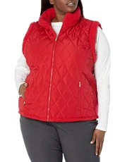 Women's Quilted Sherpa Comfortable Poly Everyday Outerwear Down Jacket, Rouge, 1X