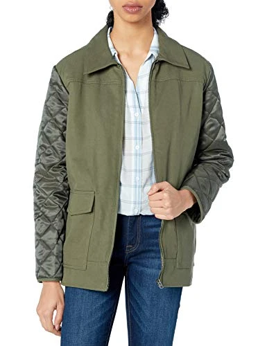 Women's Quilted Sherpa Jacket, Olive Green, Large