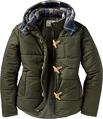 Women's Quilted Toggle Puffer Jacket, Army, M