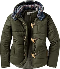 Women's Quilted Toggle Puffer Jacket, Army, M Women's Quilted Toggle Puffer Jacket, Army, M