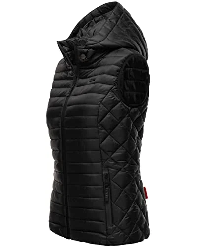 Women's Quilted Vest Lightweight Outdoor Vest with Removable Hood Rabbit Paw XS - 3XL, black, L