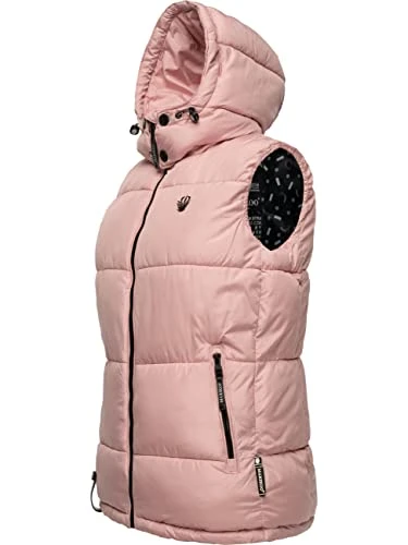 Women's Quilted Winter Vest with Removable Faux Fur Hood, Ice Flocks, XS-3XL, Powder rose, M