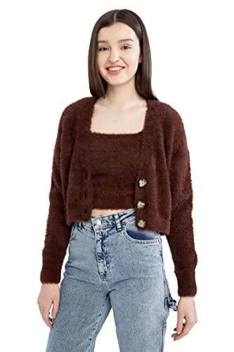 Women's R1337AZ Cardigan Sweater, Brown, XXS