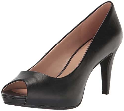 Women's Rainaa Pump, Black Leather Pu, 4 UK