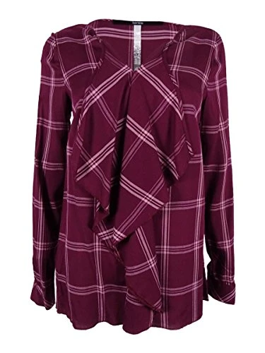 Women's Rayon Plaid Top, Cabernet Combo, X-Small