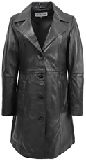 Womens Real Leather 3/4 Length Mac Coat Button Fastening Macey (20, Black)