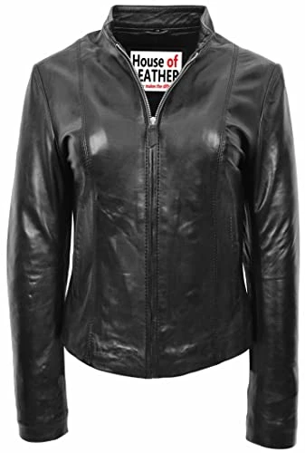 Womens Real Leather Biker Jacket Casual Style Zoe Black (14)