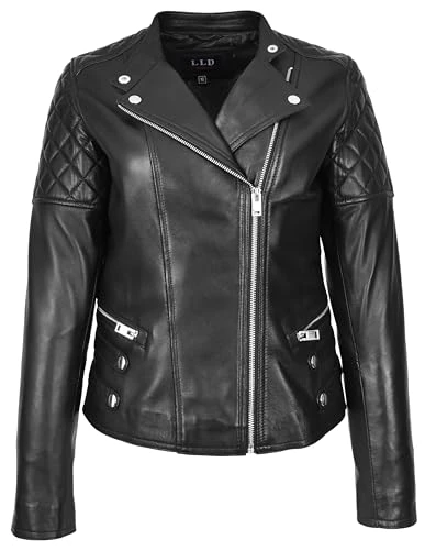 Womens Real Leather Biker Jacket Classic Cross Zip Style Molly (UK, Numeric, 16, Regular, Regular, Black)