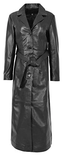 Womens Real Leather Full Length Coat Long Trench Style Gabbie Black (18)