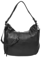 Womens Real Leather Handbag Hobo Style Shoulder Bag Diana (Black)
