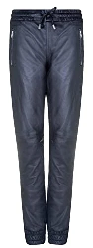 Women's Real Leather Trousers Joggers Nappa Track Sweat Pants 14 Black