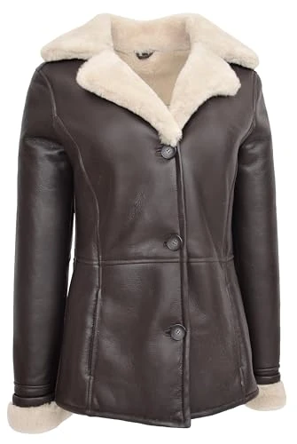 Womens Real Sheepskin Coat Classic Style Noiella Brown Last Size 12