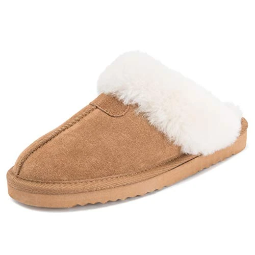 Womens Real Suede Australian Winter Warm Mules - 7 - TAN40 YC0215