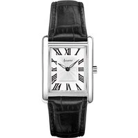 Women's Rectangle Black Leather Strap Watch - Silver