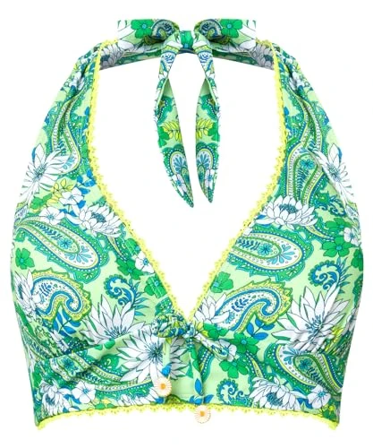 Women's Recycled Content Bright Floral Plunge Bikini Top, Green Multi, 8