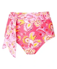Women's Recycled Content Bright Paisley Floral High Waisted Tie Front Bikini Brief Bottoms, Pink Multi, 3 UK