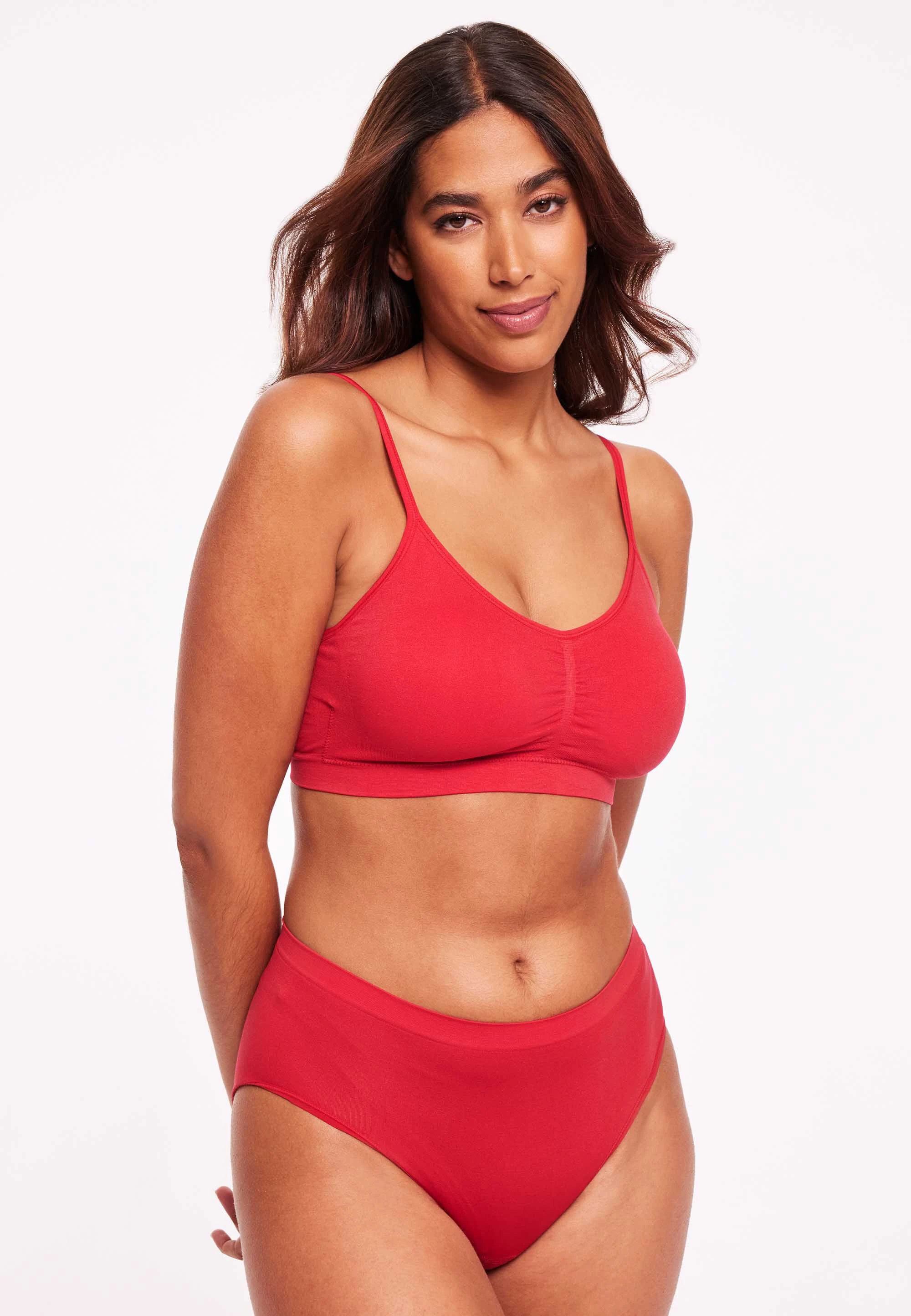 Womens Red Thin Strap Seam Free Crop Top