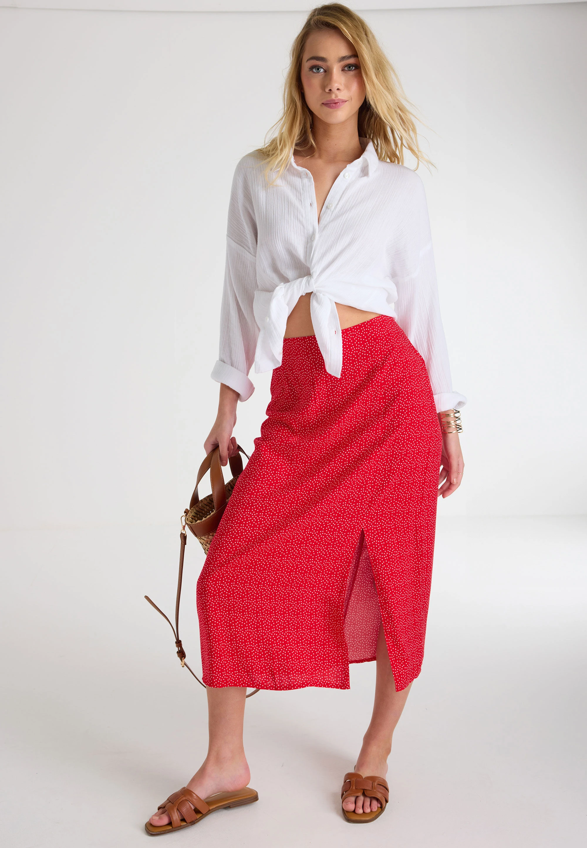 Womens Red & White Spot Slip Skirt
