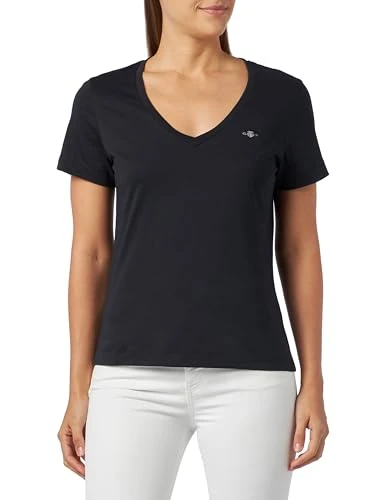 Women's Reg Shield Ss V-neck T-shirt T-Shirt , Black,L