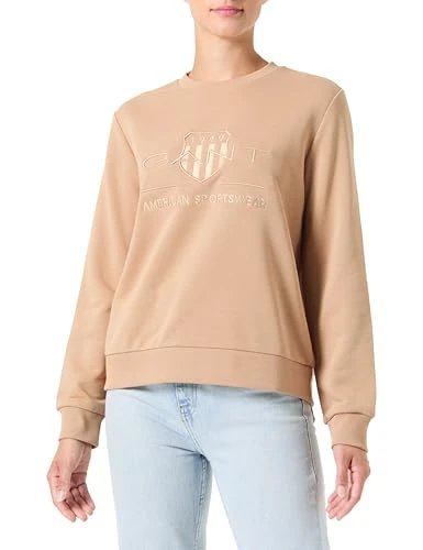 Women's Reg Tonal Shield C-Neck Sweat Sweatshirt, Caramel Beige, XL