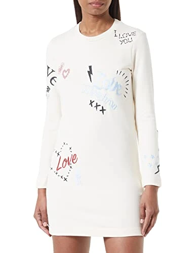 Women's Regular fit, Long leeved with Prints and Embroideries, Love and Sketches Dress, Cream, 18