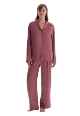 Women's Regular Waist Lace Detailed Woven Trousers Pyjama Bottom, Dusty Rose, 10 Women's Regular Waist Lace Detailed Woven Trousers Pyjama Bottom, Dusty Rose, 10