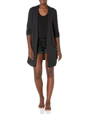 Women's Relaxed-Fit Lightweight Lounge Terry Open-Front Cardigan, Black, L Women's Relaxed-Fit Lightweight Lounge Terry Open-Front Cardigan, Black, L