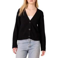 Women's Relaxed Fit V-Neck Cropped Cardigan, Black, XL