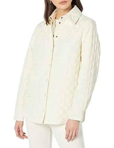 Women's Relaxed Recycled Polyester Quilted Shirt Jacket (Available in Plus Size) (Previously Amazon Aware), Ivory, L