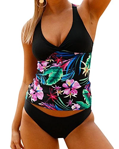 Women's Retro Floral Two Piece Bikini Set Halter Neck Padded Swimwear Swimming Costume L
