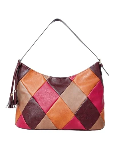 Women's Retro Patchwork Slouchy Shoulder Bag, Brown Multi