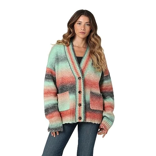 Women's Retro Western Vintage Cardigan Multicolored, Turquoise/Pink/Black, M