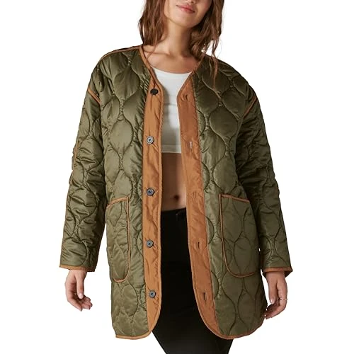 Women's Reversible Shine Quilted Liner Jacket, Cognac, XS