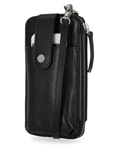 Women's RFID Leather Phone Crossbody Wallet Bag, Black (Pebble), One Size