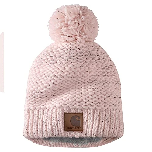 Women's Rib Knit Sherpa-Lined PomPom Beanie, Pink Salt, One Size