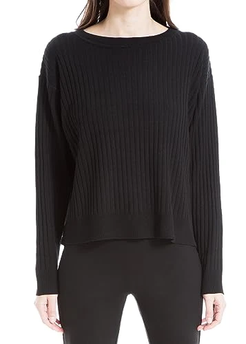 Women's Ribbed Crew Neck Sweater, Black, M