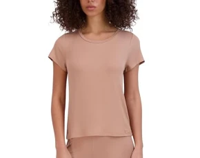 Women's Ribbed Short-Sleeve Sleep Tee, Praline, S Women's Ribbed Short-Sleeve Sleep Tee, Praline, S