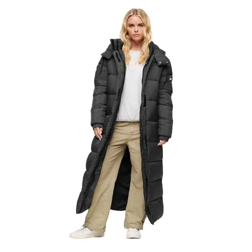 Women's Ripstop Longline Puffer Jacket, Football Black Grid, 8