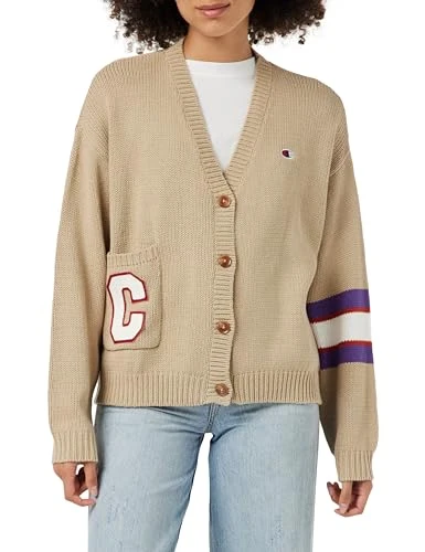 Women's Rochester 1919 Bookstore W-Cotton Knitted Sweater Winter-edition Boxy Cardigan, Sand Brown, S