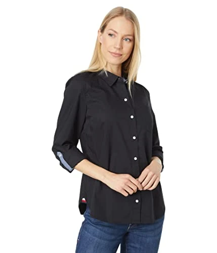 Women's Roll Tab Button Down Shirt, Black 01, XL