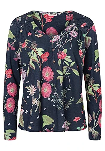 Women's Romantic Longsleeve Blouse, Blue Flower AOP, XL