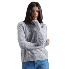 Women's round neck jumper with cable knit and overcut shoulders. - Grey - UK 18 Women's round neck jumper with cable knit and overcut shoulders. - Grey - UK 18