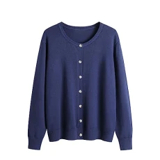 Women's Round Neck Long Sleeve Cardigan Autumn Winter Models Classic Versatile Basic Knitwear Jacket Women Plus Size Tricolor Women, Armada, XXL