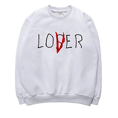 Women's Round Neck Sweatshirt Partnerlook Hoodies Long Sleeve Letter Printed Crewneck Pullover (Whit