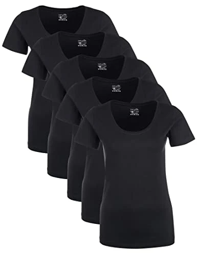 Women's Round Neck T-Shirt made from 100% Cotton, Black (Pack of 5), XL