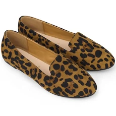 Women's Round Toe Slip on Ballet Flats Shoes, Leopard, 5 UK